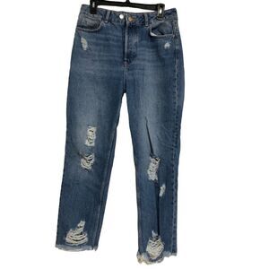 Zara distressed ripped jeans medium wash women's size‎ 8 buttonfly high rise